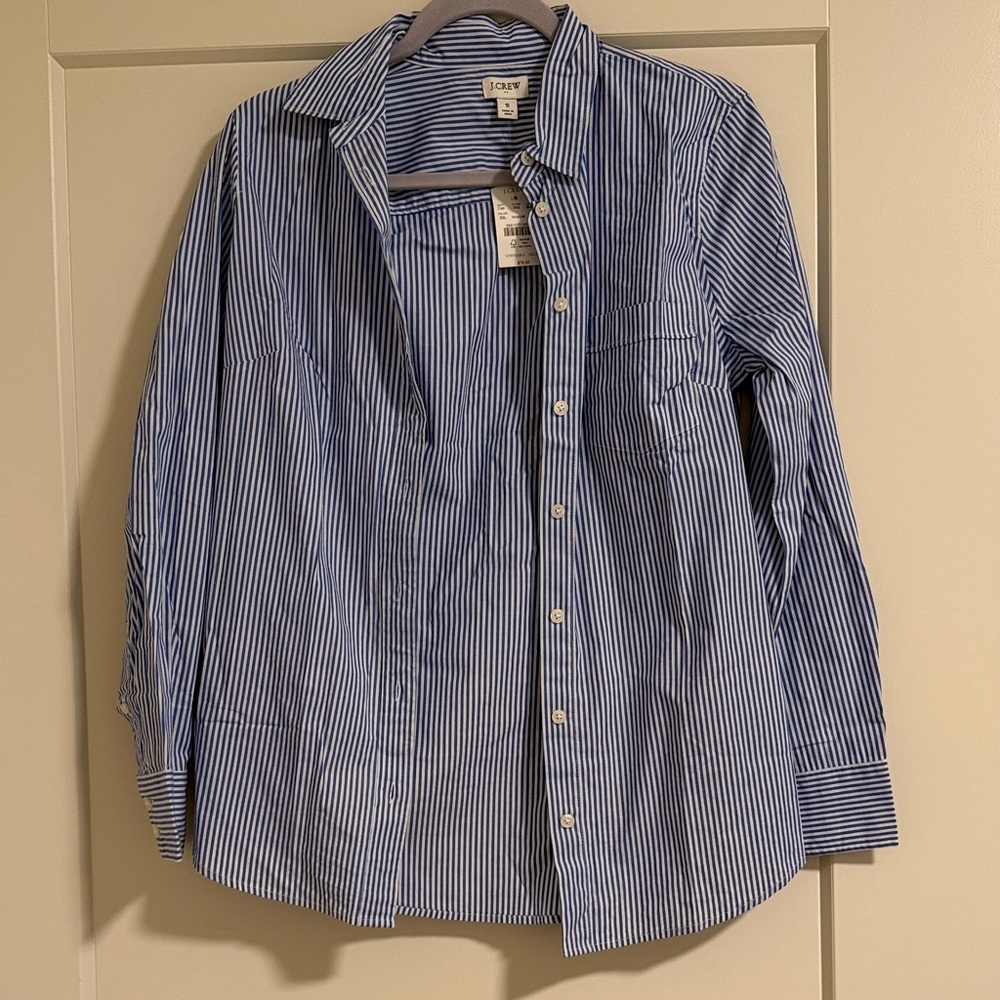 J. Crew Women's Blue Striped Button Down Shirt